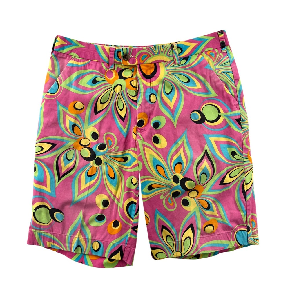 Loudmouth Golf Shorts Mens 36 Pink Psychedelic Floral Peacock Eye Cotton Blend
